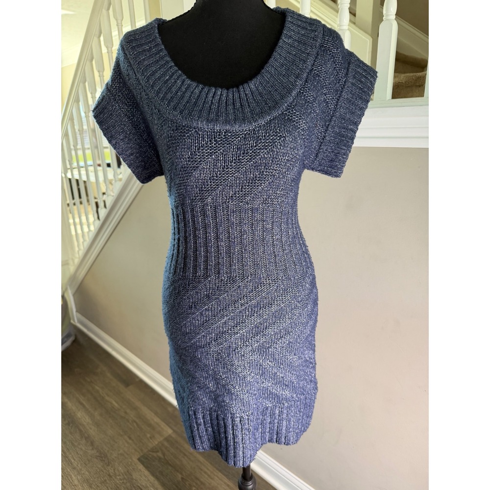 Armani Exchange Blue Marled Knit Short Sleeve Scoop Neck Sweater Dress XS - Picture 3 of 7